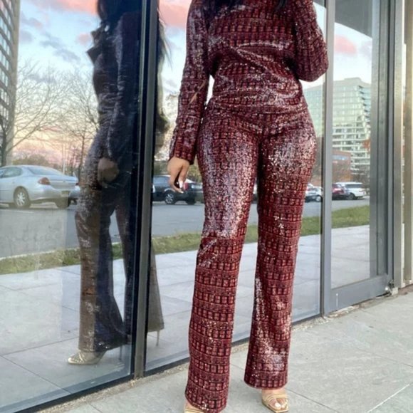 ZARA SEQUIN TOP & PANT SET - Size XS & S . Color - Red, Orange, Brown - Picture 11 of 16